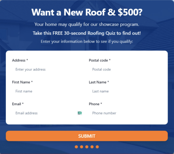 Authority funnel form - Want a New Roof & $500? Lead qualification form